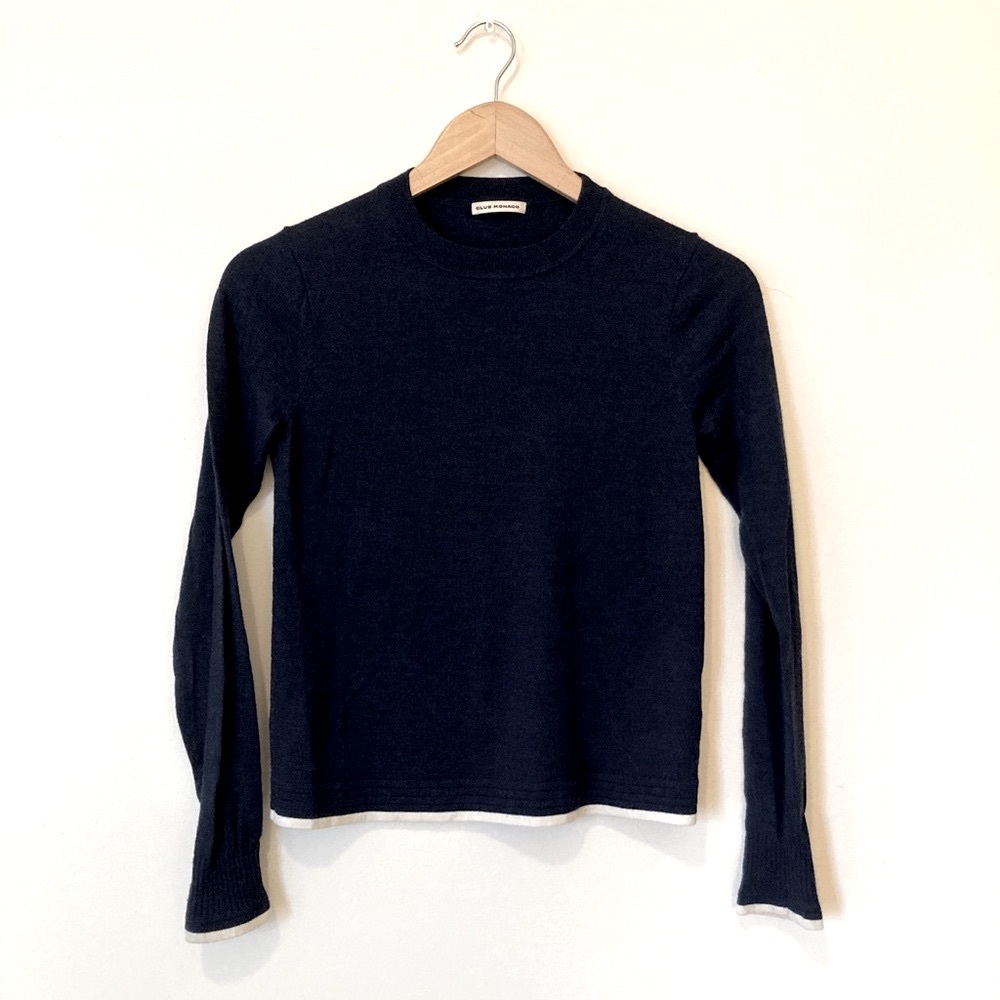 Club Monaco dark blue wool sweater with white trim